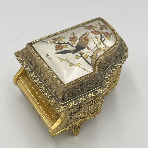 Vintage SANKYO Art Of Chokin Grand Piano Music Box WORKS 1940 - 1960 Japan Bird - Picture 1 of 13